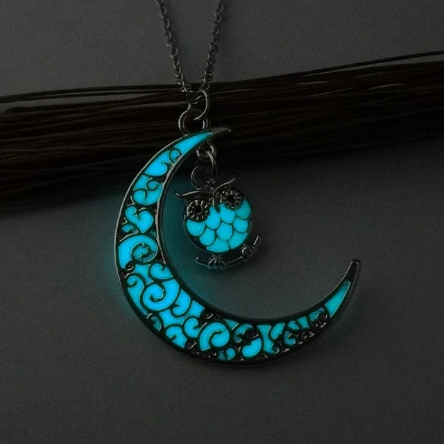 Buzzdaisy Luminous Owl Moon pendant necklaces