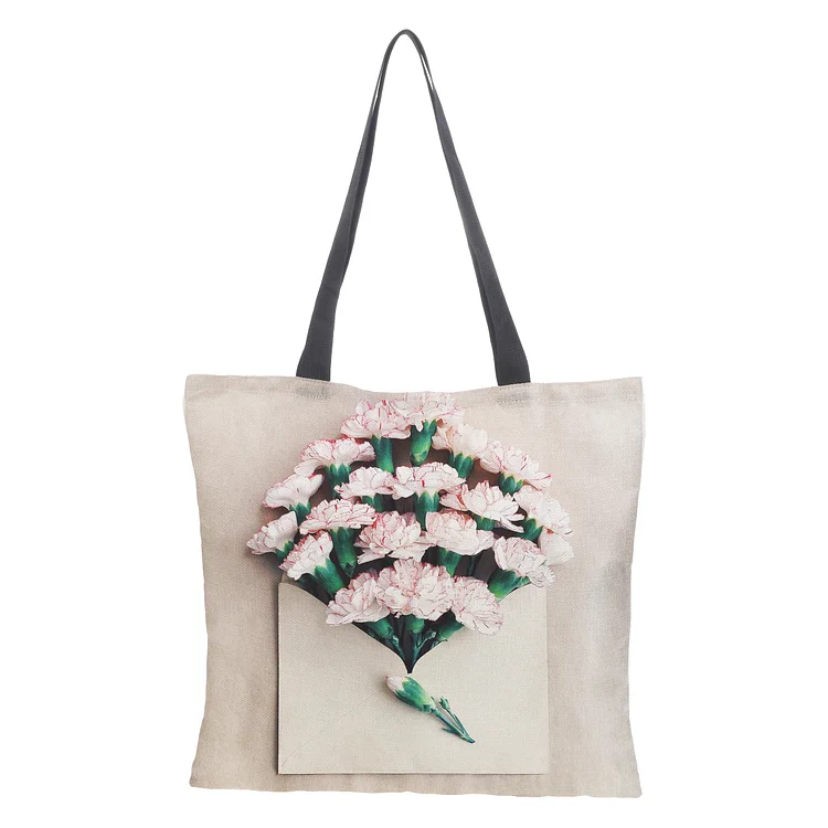 Linen Eco-friendly Tote Bag - Flower