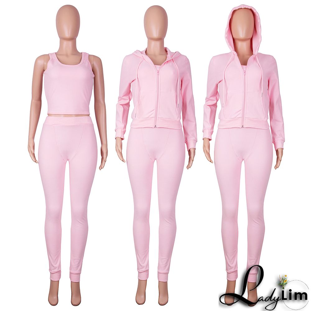 Women's Autumn/Winter Fleece Vest Hooded Three-Piece