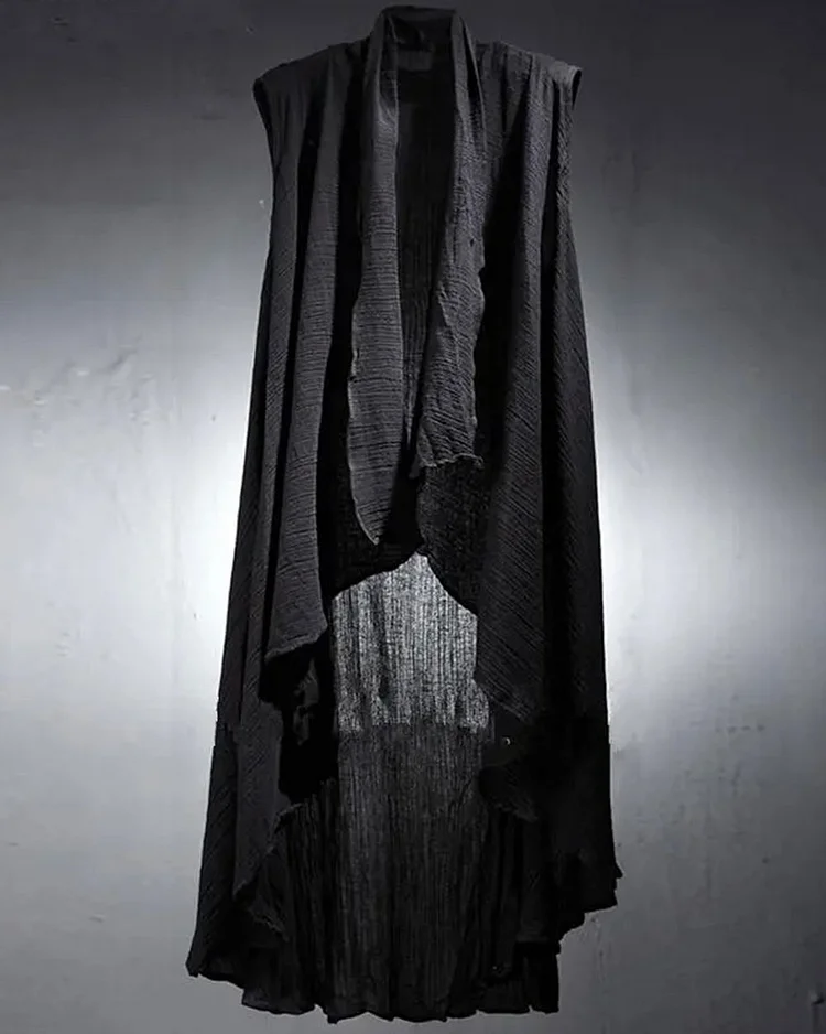 Men's Casual Solid Color Cotton and Linen Irregular Sleeveless Cardigan