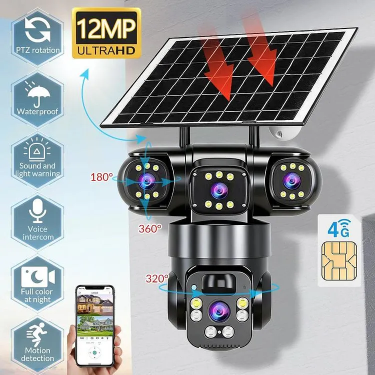📢📢 50% OFF !!! ⏰ Telecamera di sicurezza Wi-Fi esterna 6K 9MP |  3 obiettivi, PTZ 360&deg; | IP66 impermeabile, Visione notturna a colori, Audio bidirezionale, Motion Tracking