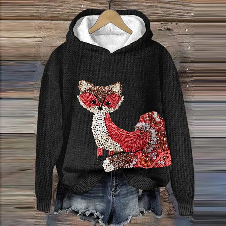 Cute Fox Art Cozy Knit Hoodie