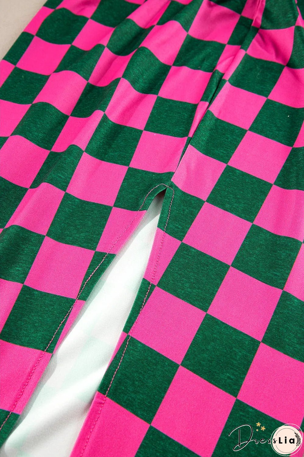 Rose Checkered Print Side Slit High Waist Midi Skirt