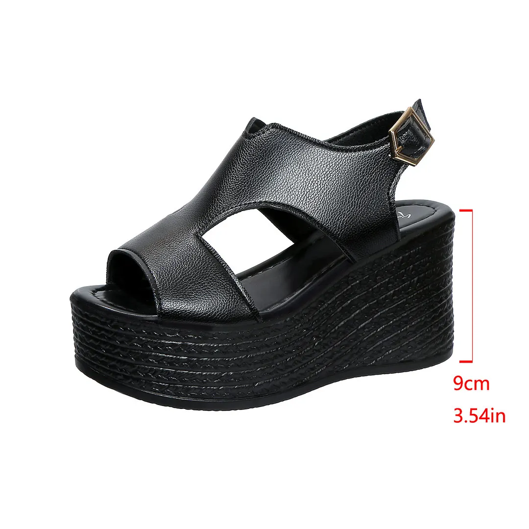 Breakj Breakj Sandals Women's Large Code 2025 Summer New Sloped Sandals High Heel Waterproof Table Buckle Women's Shoes