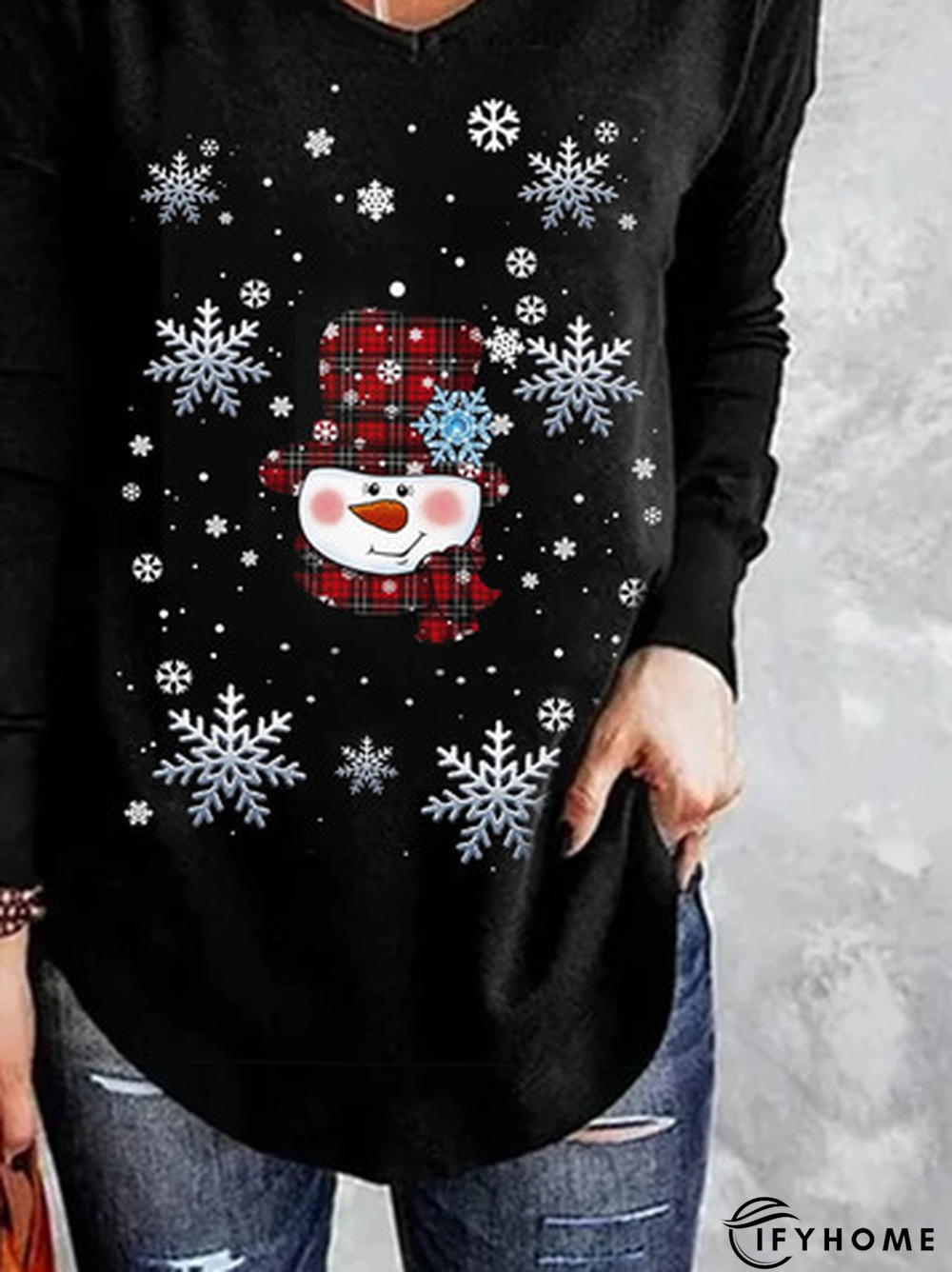 Christmas Snowflake Printed Crew Neck Casual Tunic T-Shirt | IFYHOME