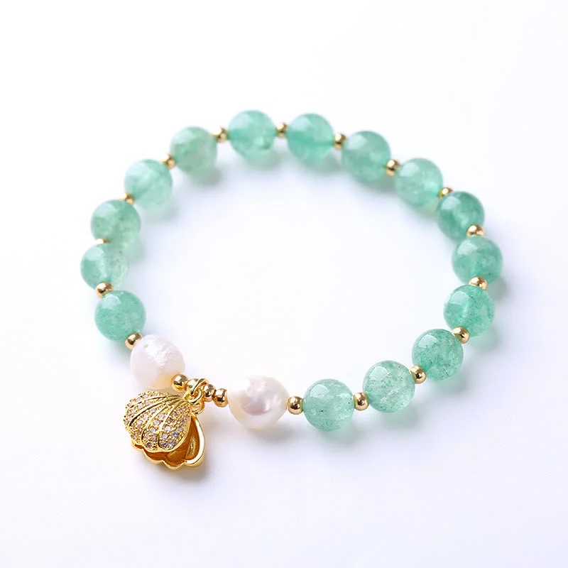 Green Strawberry Quartz Soothing Shell Charm Bracelet