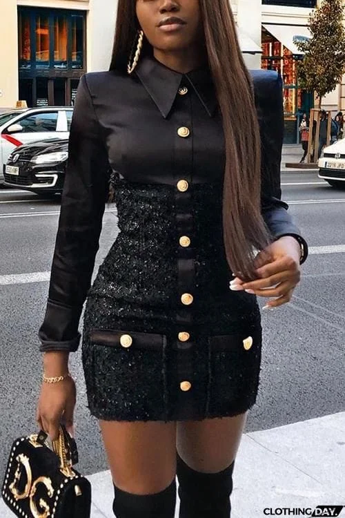 Button Blazer Collar Mini Dress