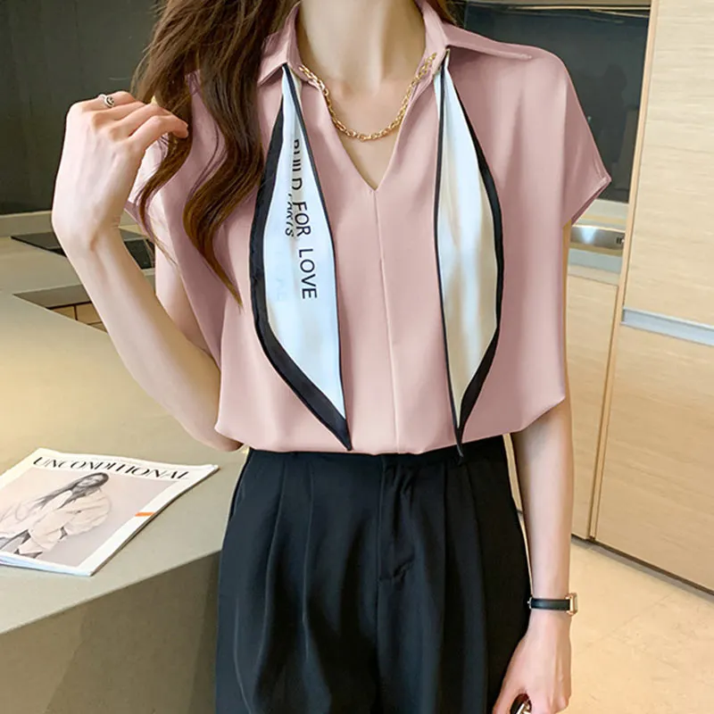 Chain Bow Tie Loose Shirt