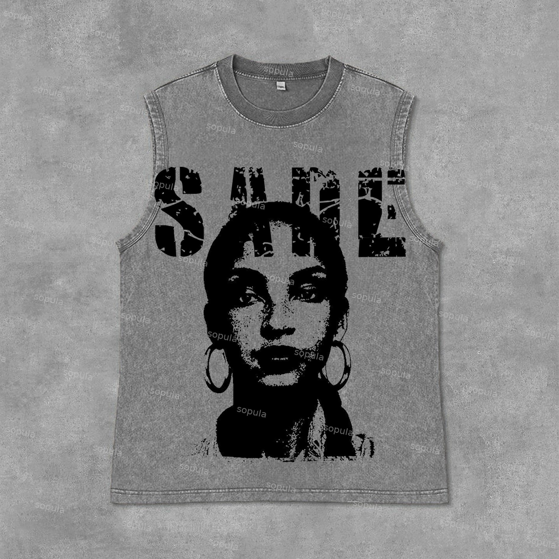 Sopula Sade Adu Graphics Print Acid Washed Tank Top - SOPULA