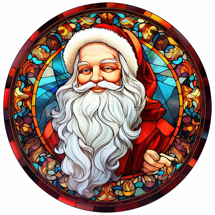 Christmas Santa Glass Painting 30*30CM(Canvas) Full Round Drill Diamond Painting gbfke