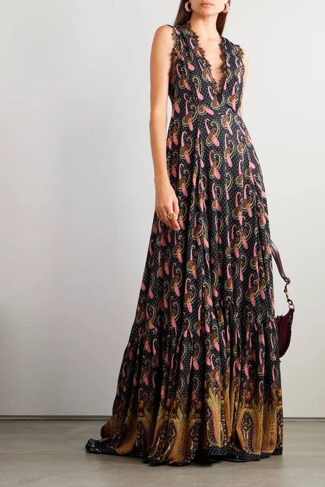 Paisley-print crepon maxi dress