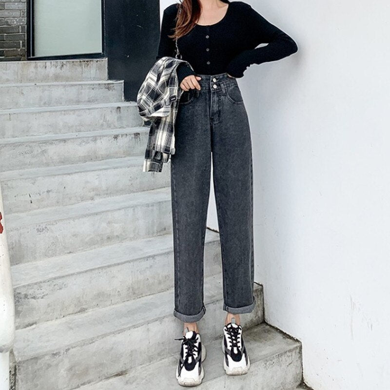 High waist blue jeans for women