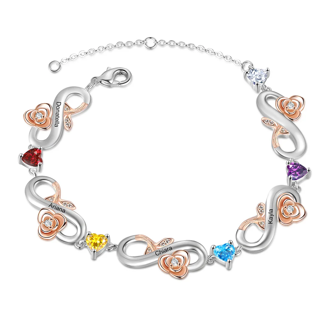 Infinity Rose Bracelet Custom 4 Birthstones and Names Women Bracelet