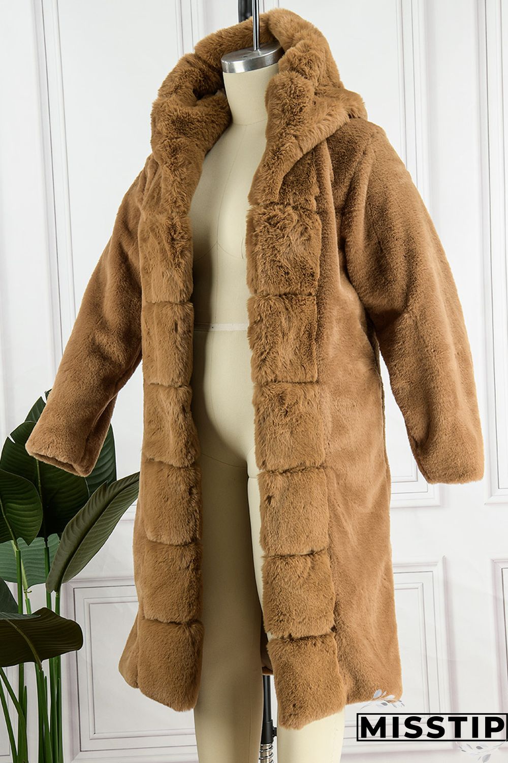 Brown Casual Solid Patchwork Cardigan Hooded Collar Outerwear