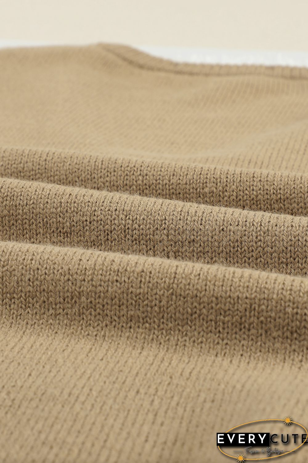 Khaki Eyelash V Neck Knitted Sweater