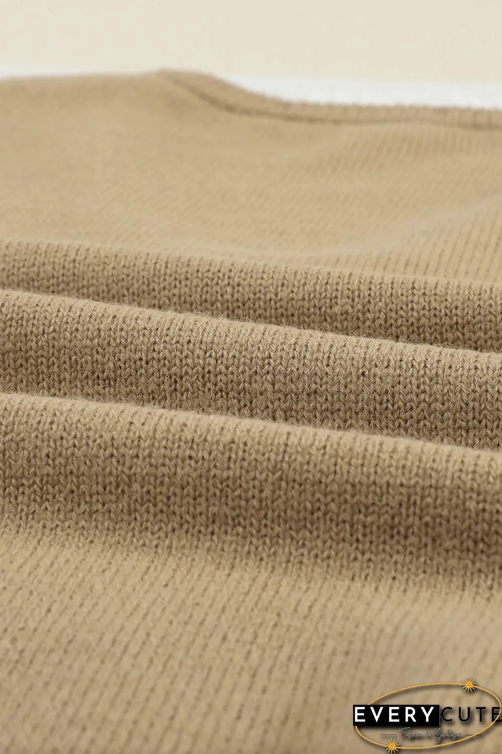 Khaki Eyelash V Neck Knitted Sweater
