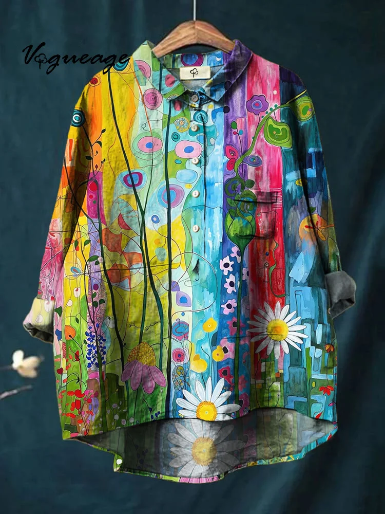 Gorgeous Attractive Colorful Flowers And Plants Printed Cotton And Linen Shirt