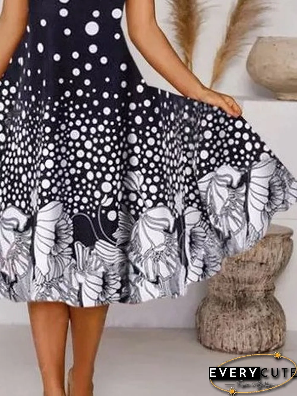 V Neck Short Sleeve A-Line Holiday Knitting Dress