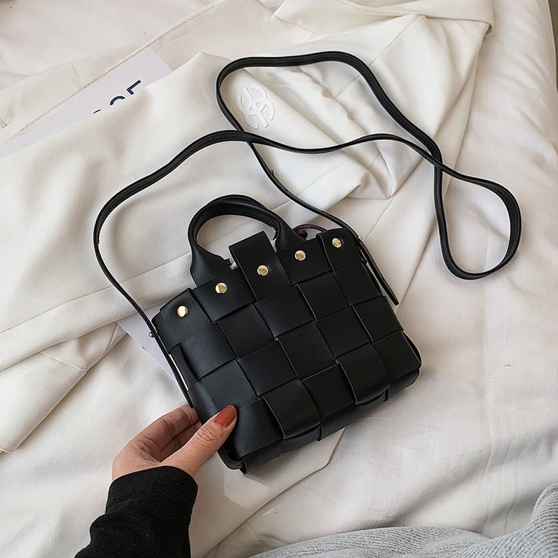 Weave Mini PU Leather Bucket Crossbody Bags For Women 2021 hit Summer Branded Luxury Shoulder Handbags Designer Clutch