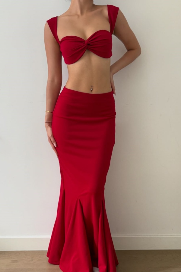 Two Pieces Charming Red Sweetheart Mermaid Prom Dress | ZT0797