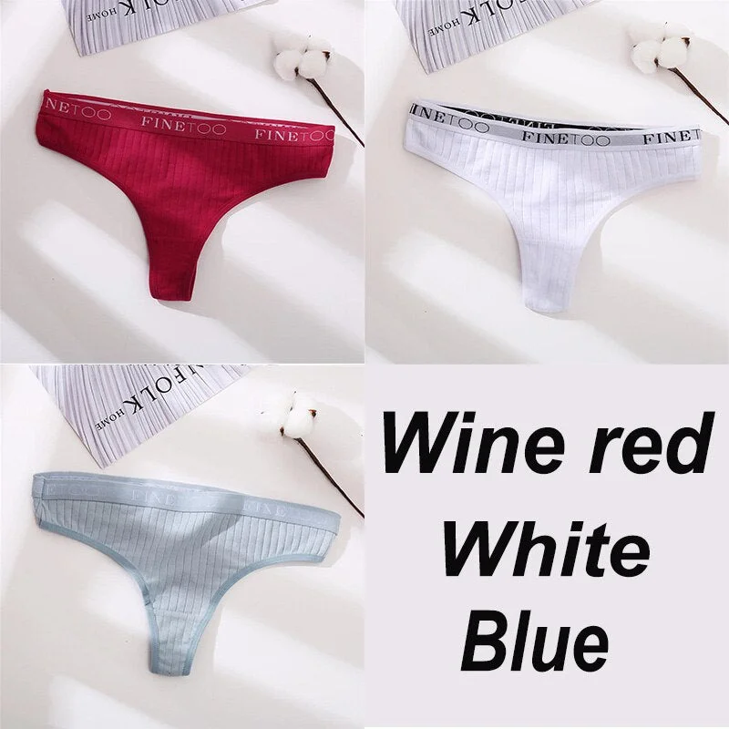 3PCS/Set Women Panties G-string Underwear Cotton Female Underpants Solid Color Briefs Lingerie Sexy Thong Panties for Woman M-XL