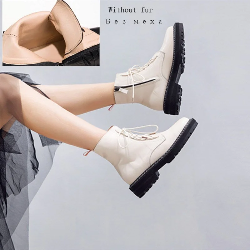 Vstacam Boots Female 2022 Genuine Leather Women Booties Lace Up White winter women shoes Non-slip girl Martin boots