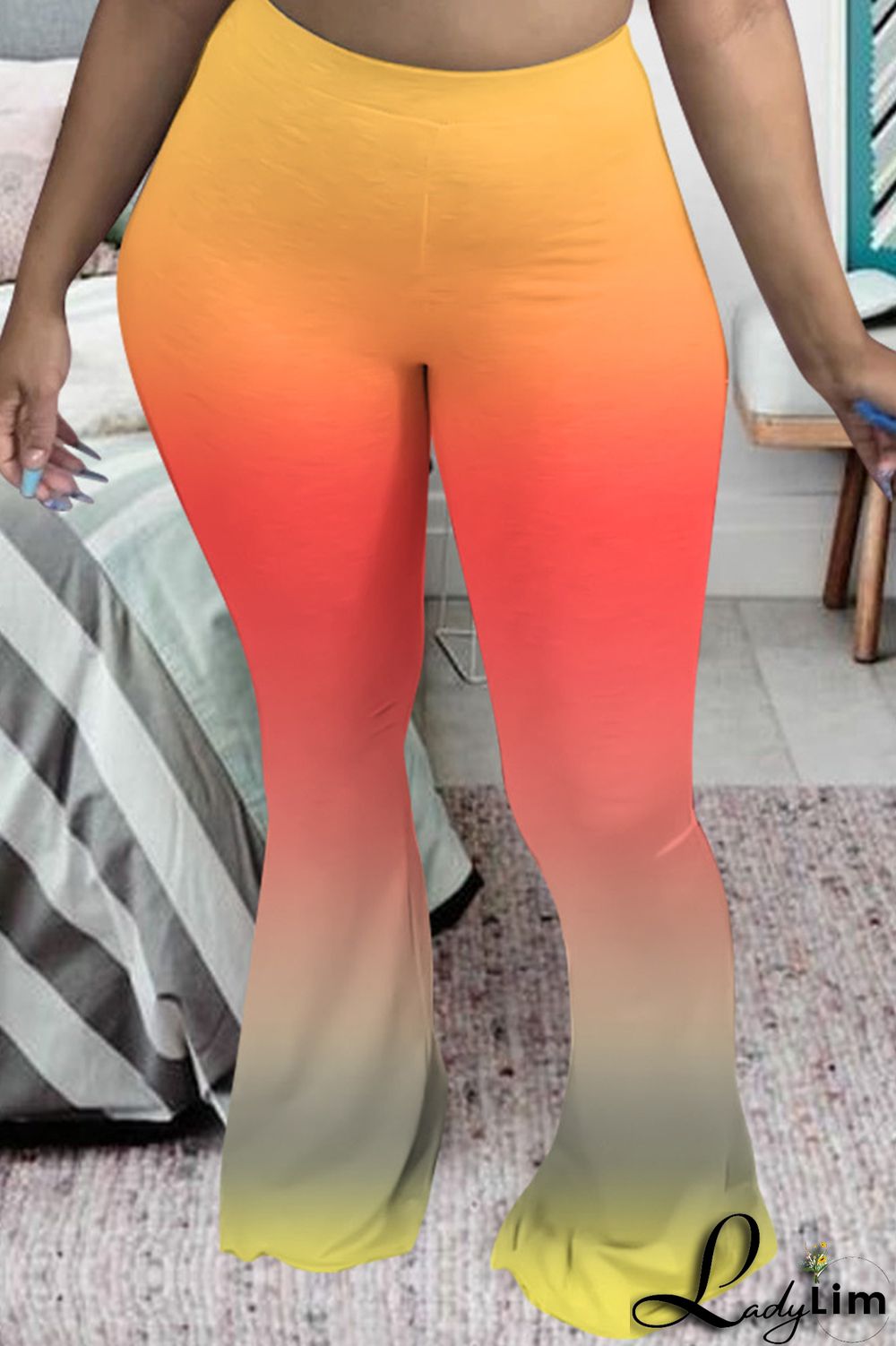 Red Fashion Casual Gradual Change Print Basic Regular High Waist Trousers