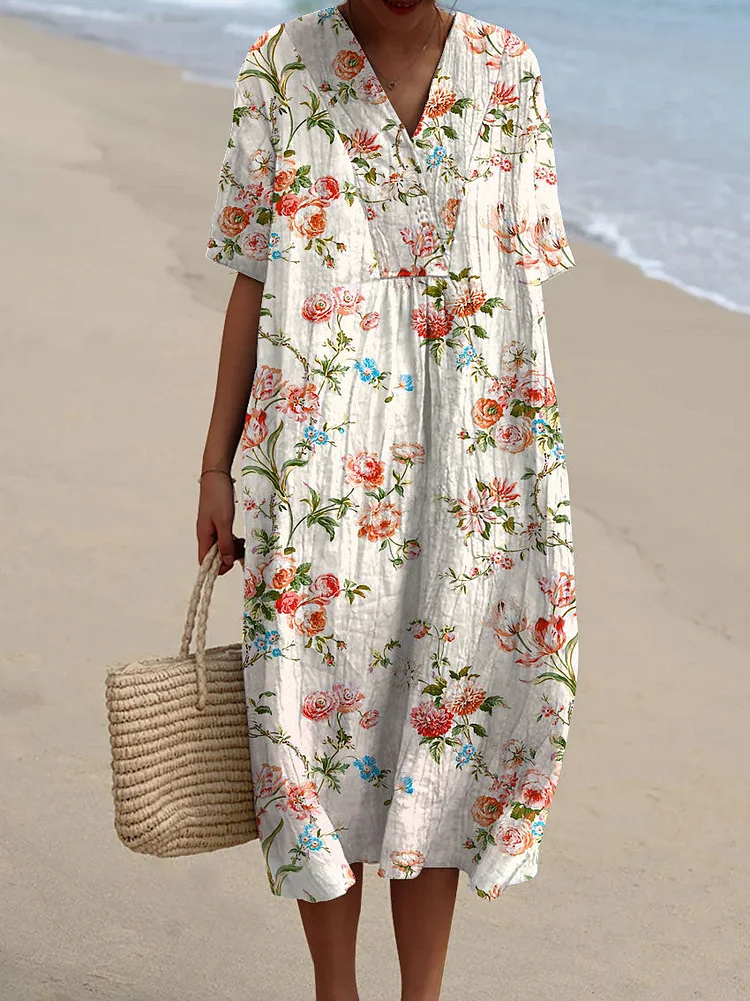 Women's  Vintage  Floral  Art Print Flowy Dress