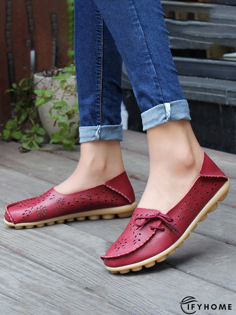 Cowhide Hollow Lace-up Portable Shoes | IFYHOME