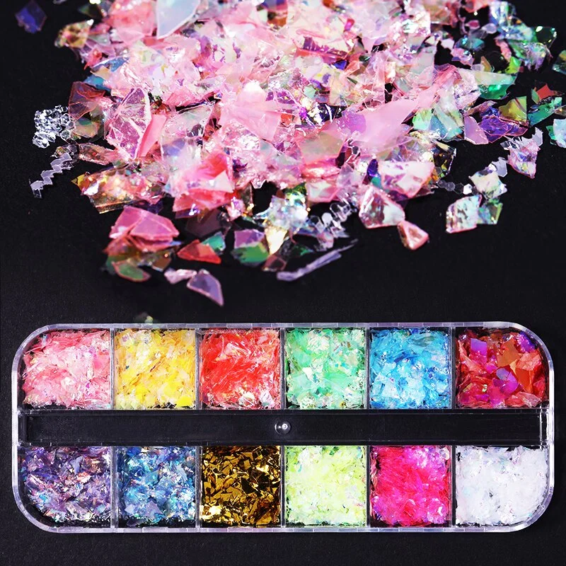 12 Grids Spangles Nail Sequins Aurora AB Nail Flakes Stunning Pailliette Heart Butterfly Spring Sticker Nart Tips Decoration-Nail Inspo