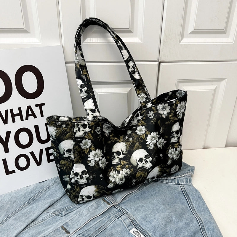 Halloween Women’s Flower Skull Streetwear Square Zipper Shoulder Bag Underarm Bag