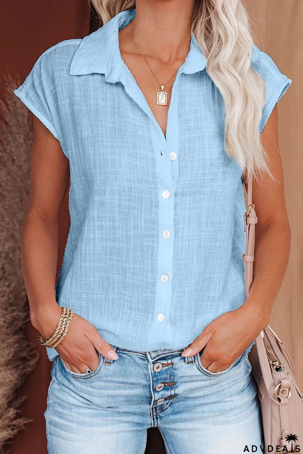 Turn-down Collar Button Front Tank