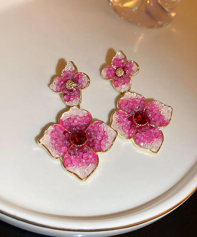 Modern Rose Gradient Color Alloy Zircon Floral Drop Earrings