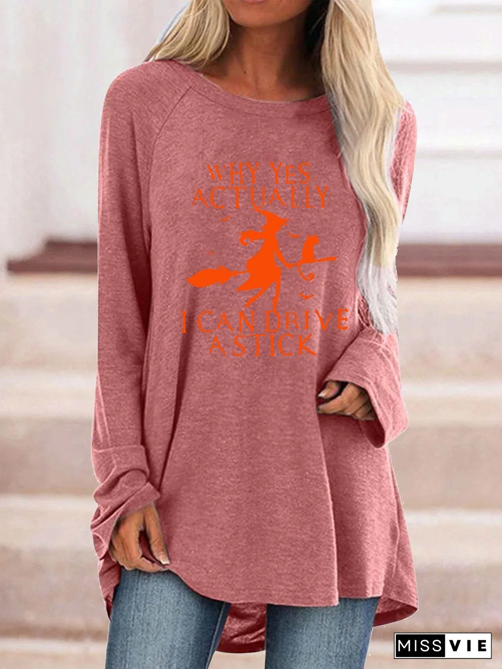 Women Long Sleeve Scoop Neck Solid Letter Graphic Top