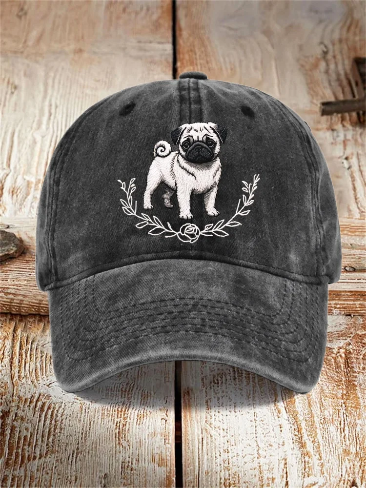 Pet Dog Embroidery Pattern Washed Hat