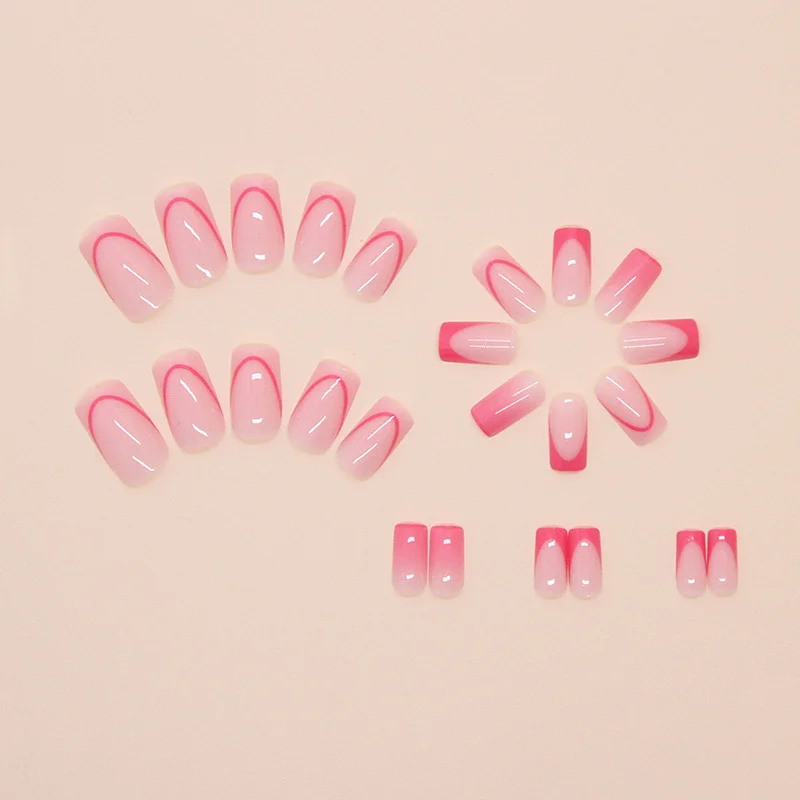 Churchf Churchf Nail Red French Removable Nail Piece Simple Gradient Square Nail Patch 24 Pieces