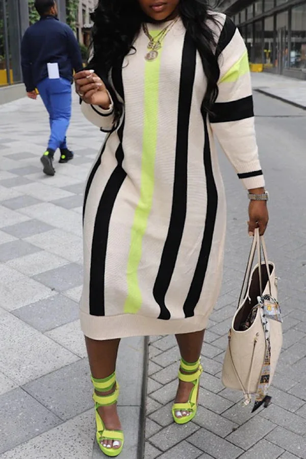 Contrast Color Striped Knitted Dress