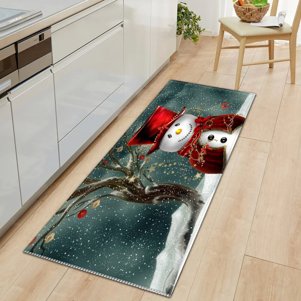 Christmas Kitchen Rug Home Entrance Doormat Living Room Bedroom Children Decoration Carpet Hallway Bathroom Anti-Slip Floor Mat