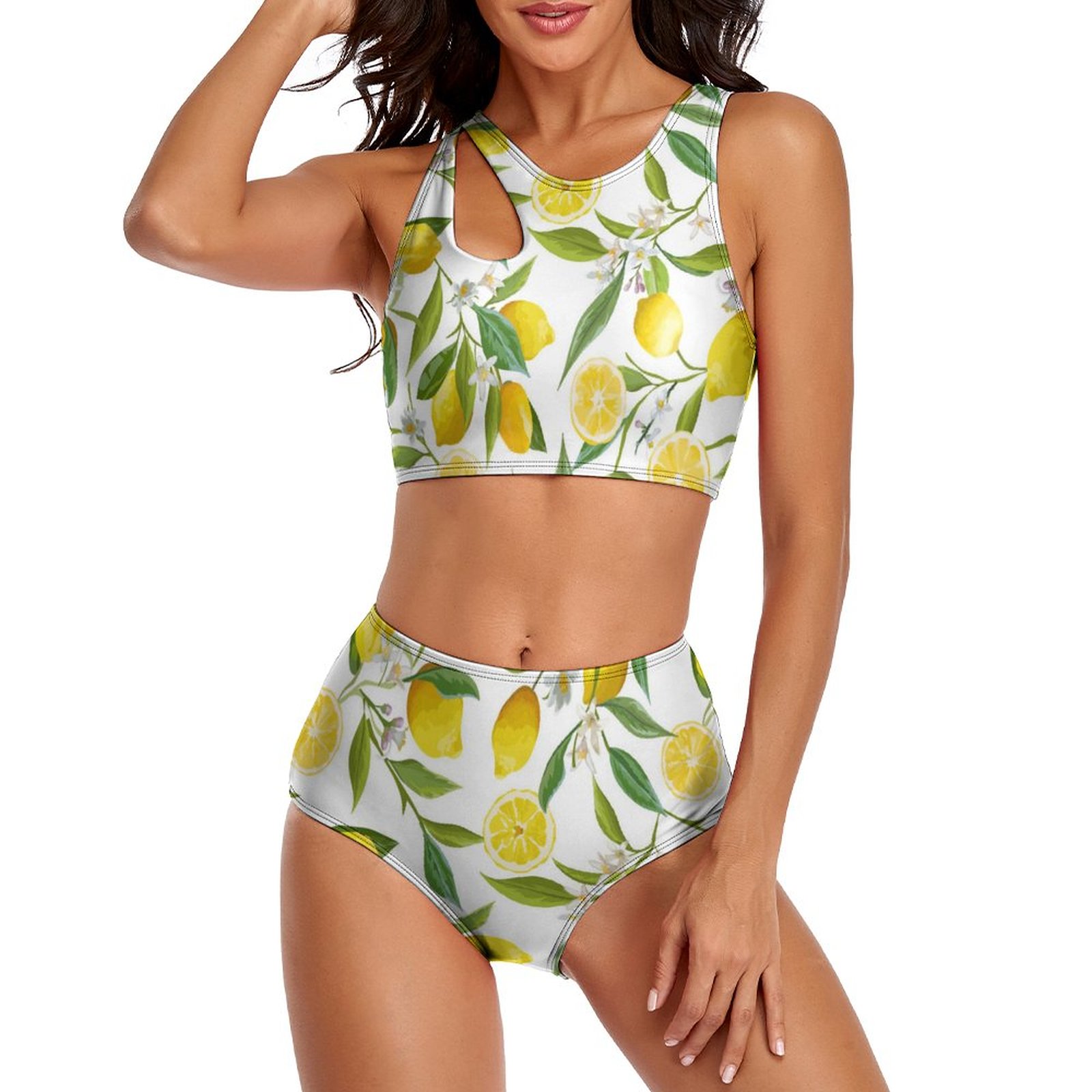 Women's Lemon High Waisted Two Piece Tankini Bathing Suits