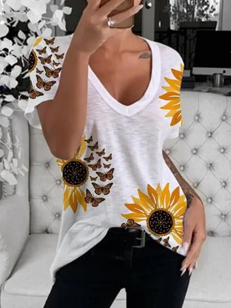 Casual Floral Printed Cotton Top