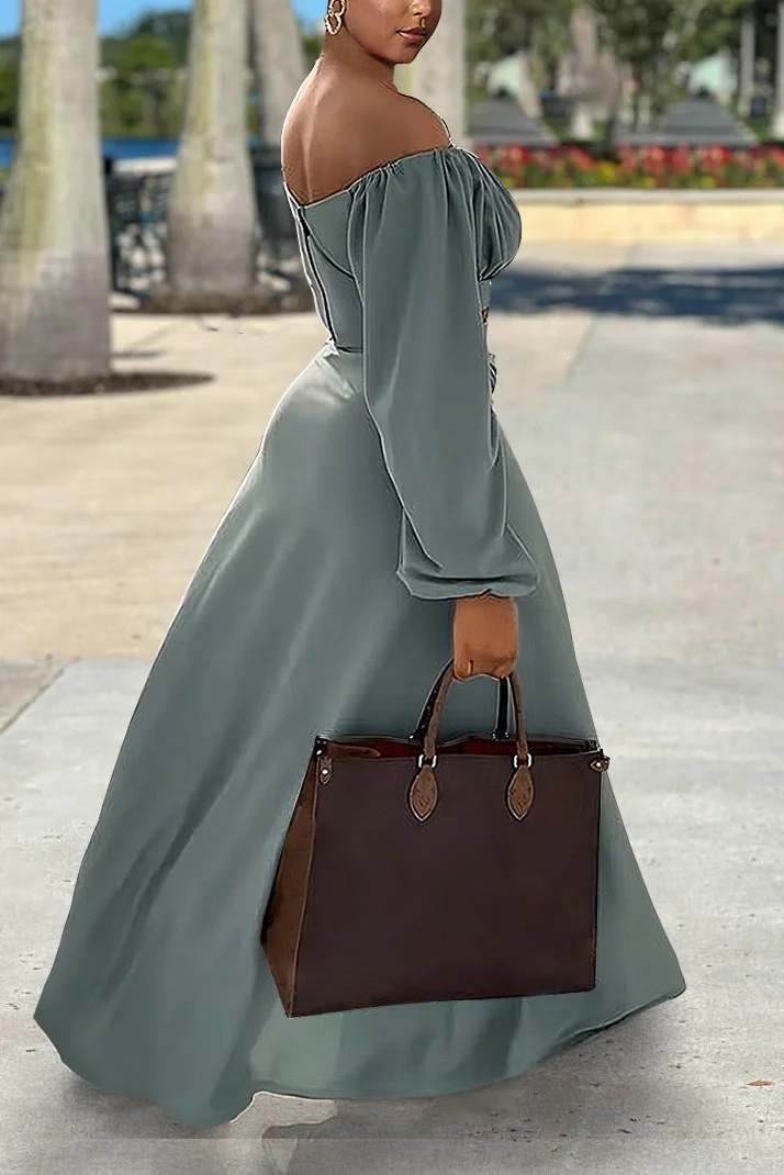 Off Shoulder Long Sleeve Ruched Crop Top High Slit Maxi Skirt Matching Set