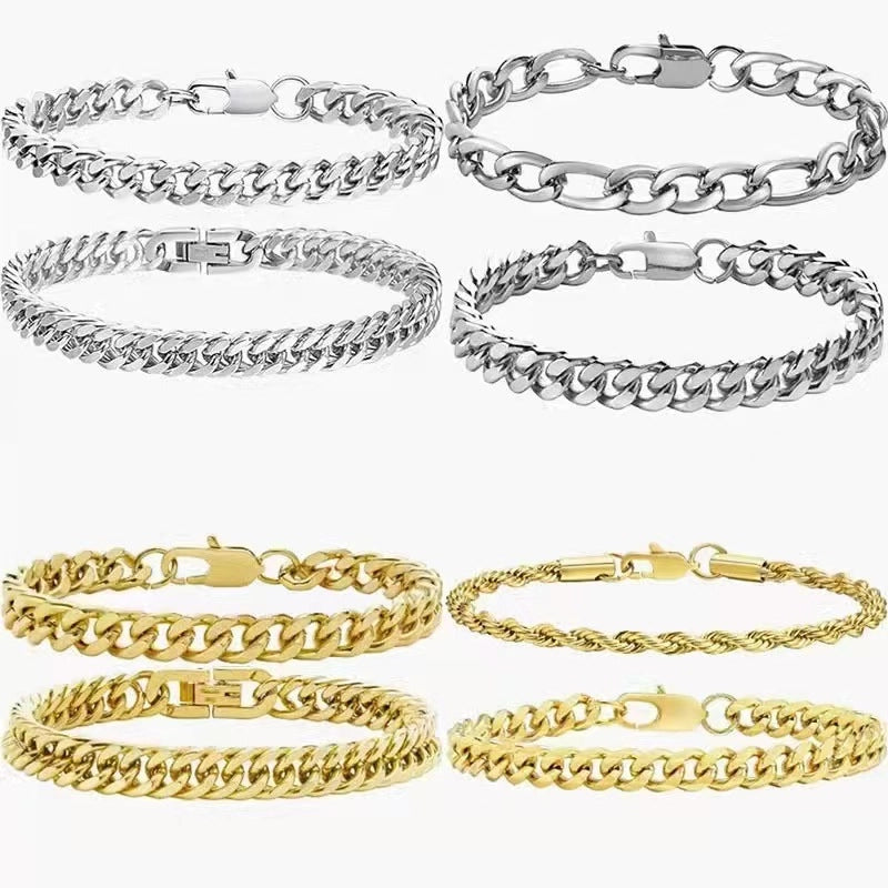 Stainless Steel Cuban Bracelet Figaro Combination Suit Fashionable Titanium Steel Men’s Bracelet