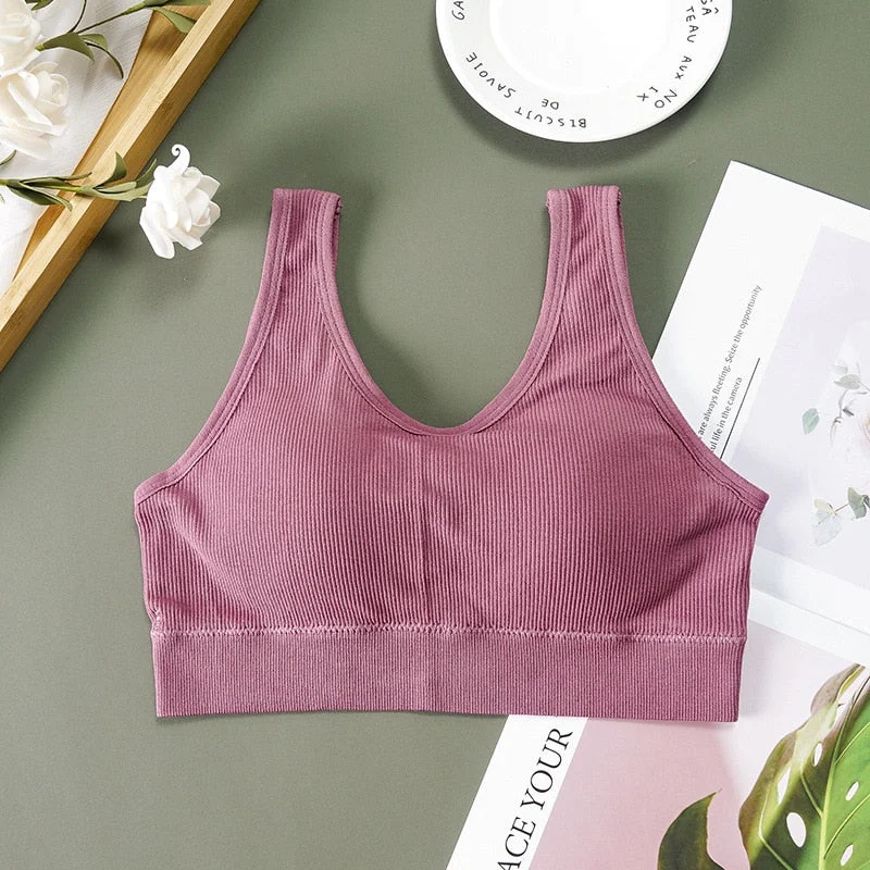 New Women Cotton Underwear Tube Tops Sexy Solid Color Top Fashion Sports Comfort Tank Up Female Rimless Bra Sexy Lingerie