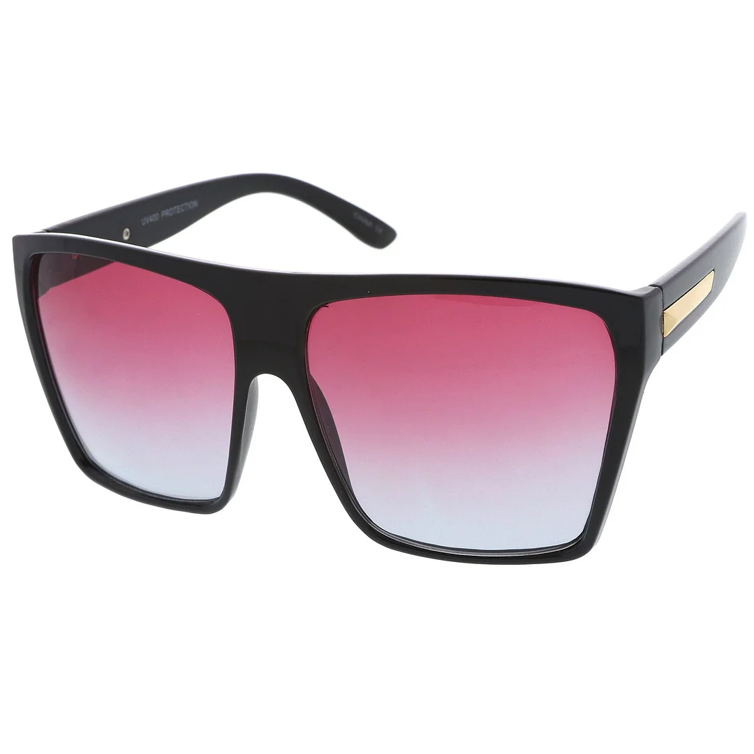 Oversize Flat Top Metal Temple Accent Gradient Lens Square glasses 62mm