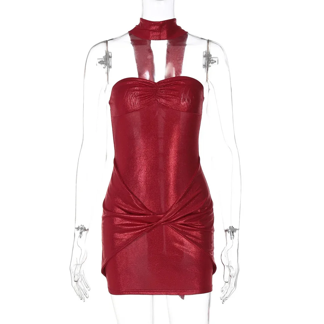 Toloer Red Sequin Strapless Draped Bodycon Mini Dress-Outfit Ideas