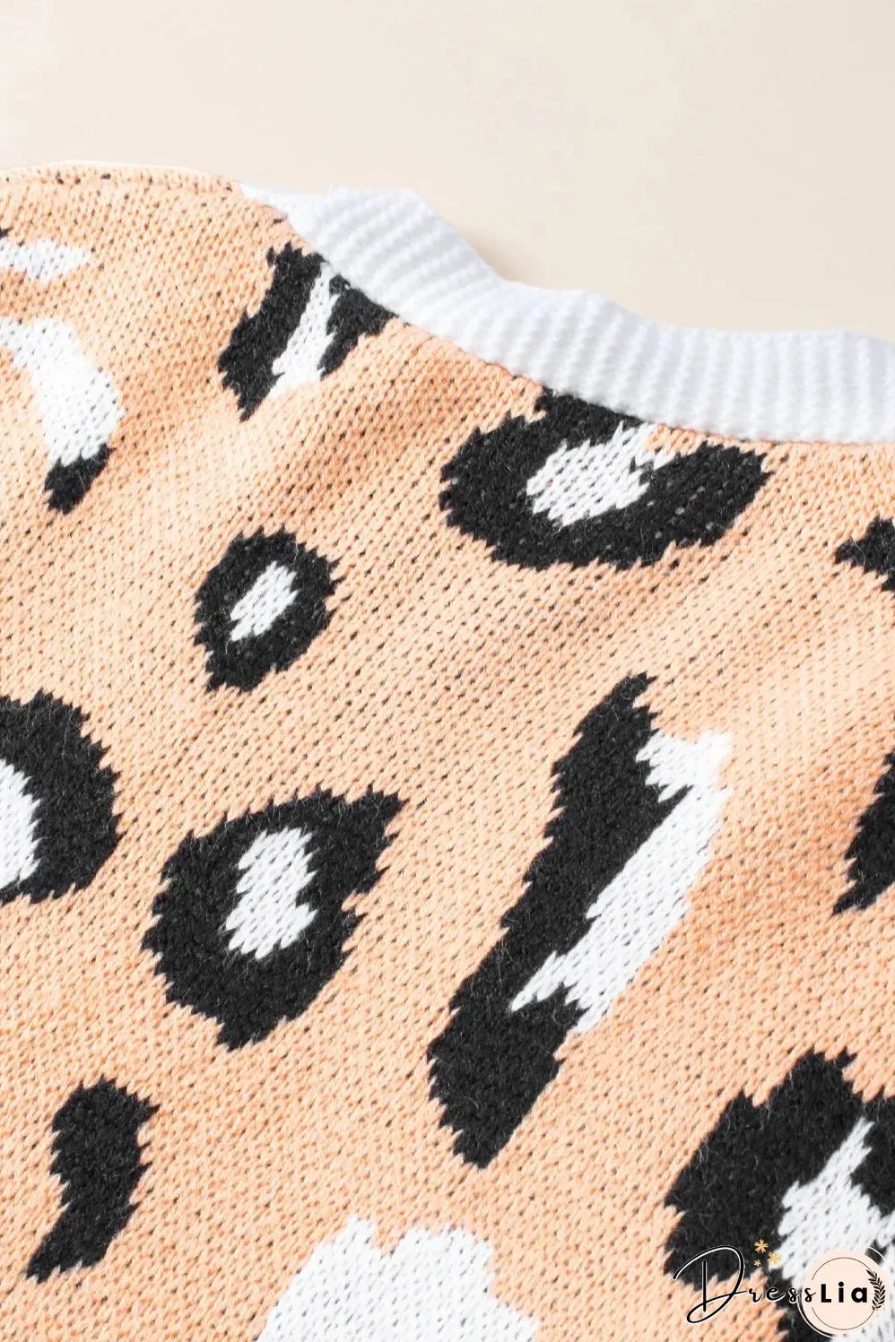 Brown Leopard Striped Mixed Print Open Front Cardigan