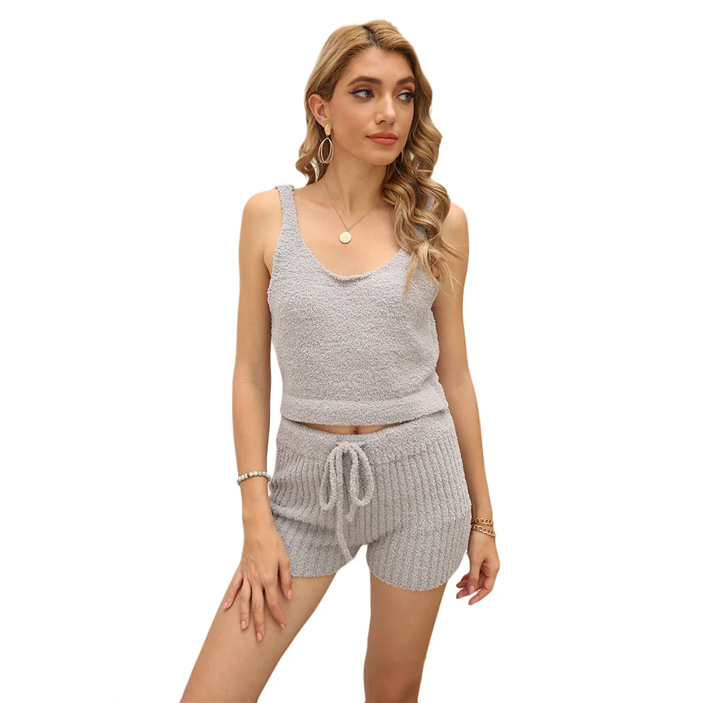 Solid Gray Loungewear Tank Top with Short Set