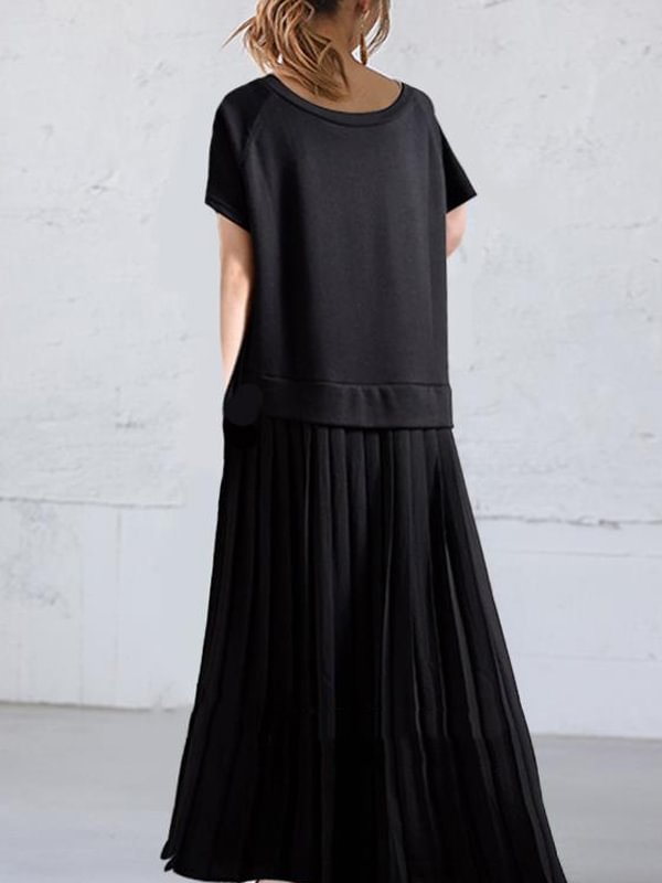 Original Solid Color Split-Joint Pleats Midi Dress