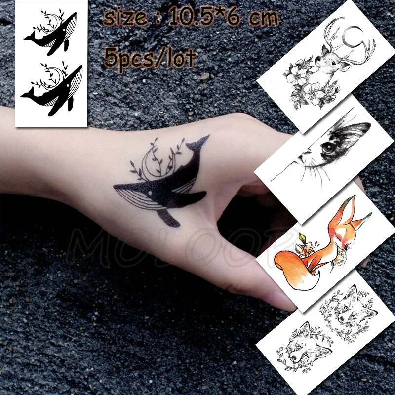 5 Pcs Temporary Tattoo Sticker Tree Bird Moon Sun Forest Waterproof Fake Tatto Water Transfer Tatoo Art for Kid Girl Woman Man