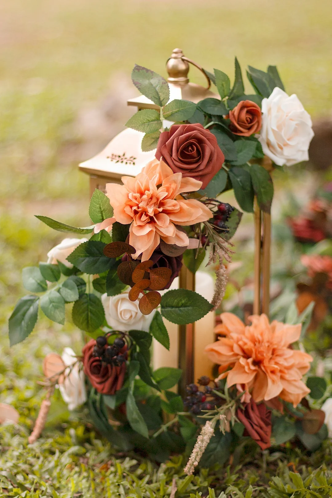 Lantern Floral Arrangements in Sunset Terracotta